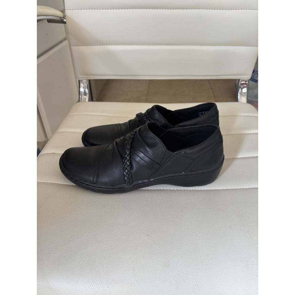 Clarks Collection Black Leather Braided Slip On Loafers Shoes Womens 7.5 M 15260